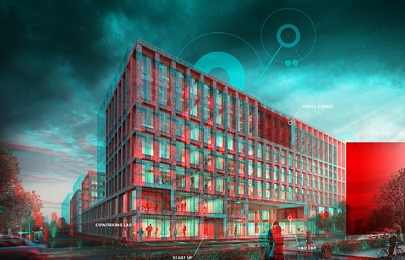 VR-Bild des geplanten Gebäudes im Technologiepark.