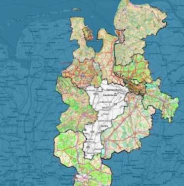 Ausschnitt einer Landkarte zeigt die Metropolregion Nordwest