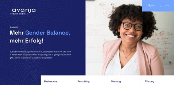 Screenshot der Startseite von Avanja