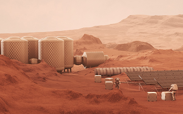 Eine fiktive Siedlung auf dem Mars.