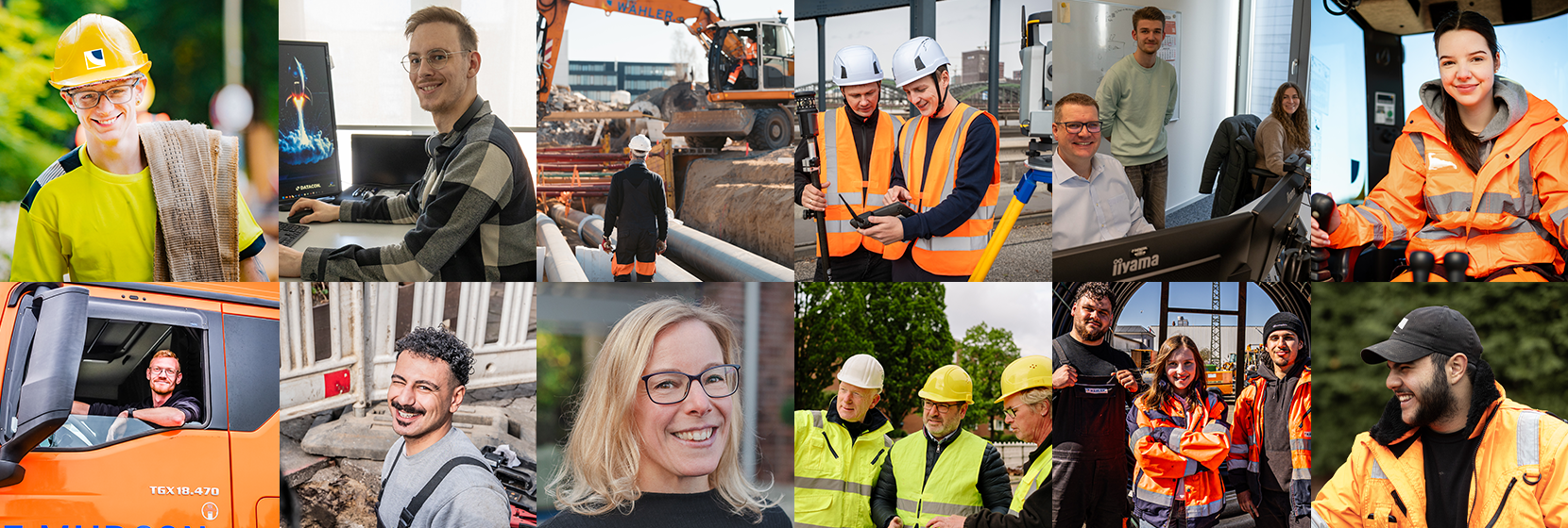 Collage verschiedener Fotos, die Menschen bei unterschiedlichen Arbeiten zeigen.